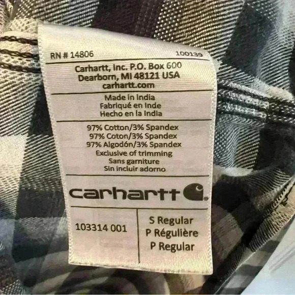 Carhartt Men’s Long Sleeve Flannel Relaxed Fit Black and Gray Plaid Shirt. Small - Picture 7 of 8